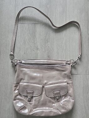 Coach Shimmery Light Taupe Crossbody Bag with Dual Front Pockets